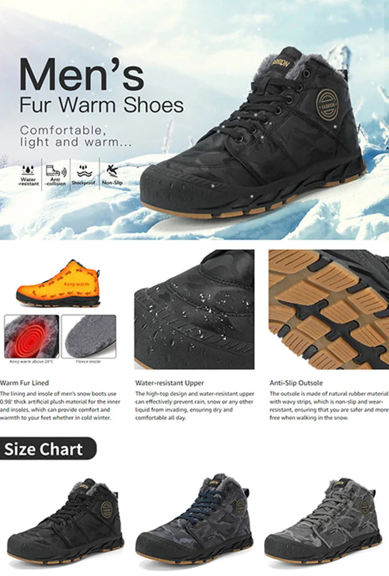 Men Winter Snow Boots Super Warm Men Hiking Boots Waterproof Men's Boots Outdoor Sneakers Non-slip Rubber Men's Work Ankle Boots