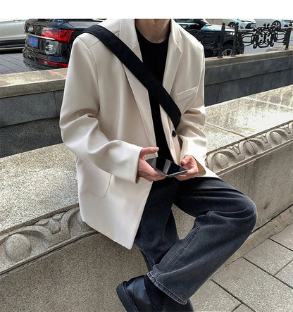 Spring Summer Men Formal Blazers Men Korean Fashion Loose Casual Dress Jacket Men Harajuku Social Suit Jacket Clothing