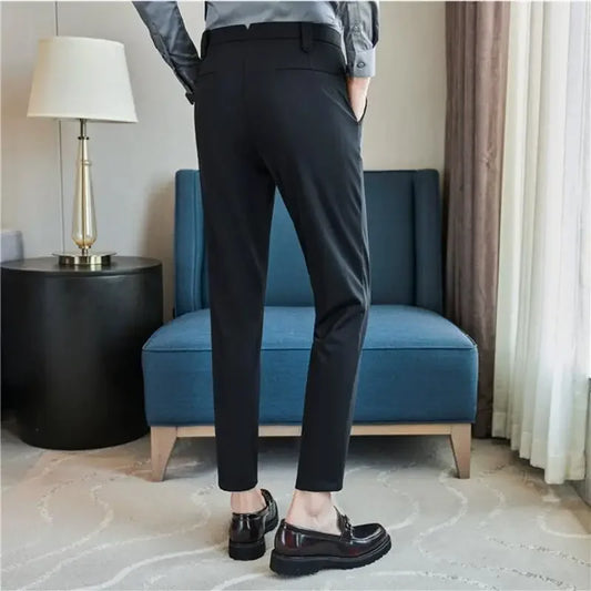 Mens Dress Pants Trousers 2025 Summer New Thin Breathable Solid Casual High Elastic Slim Fit Suit Pants Streetwear Men Clothing
