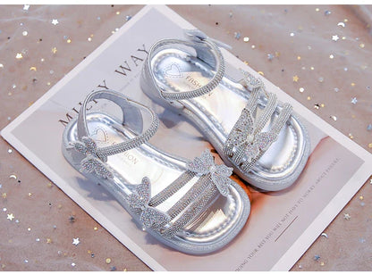 Kids Strappy Sandals for Girls 2025 New Summer Toddler Beach Shoes with Sparkly Sequins Soft Sole  Princess Girls Party Flats