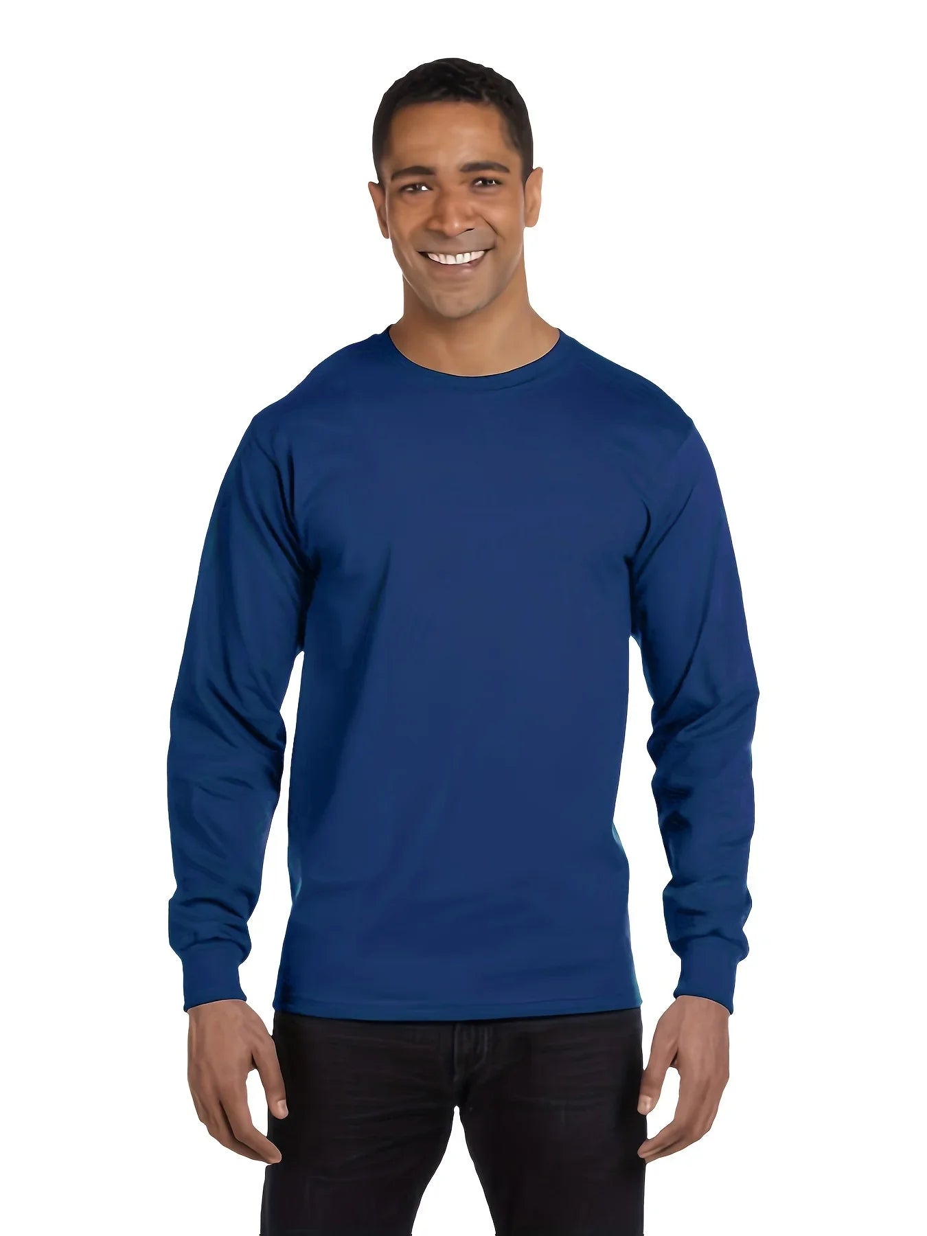 Men's essential long sleeved pure cotton T-shirt, round neck cotton T-shirt,