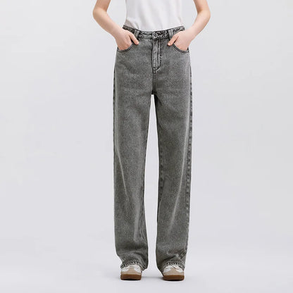 Jeans Women Heightening Pure Cotton Long Trousers Autumn 2024 New Flesh-hiding Wide-leg Trousers