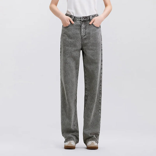Jeans Women Heightening Pure Cotton Long Trousers Autumn 2024 New Flesh-hiding Wide-leg Trousers