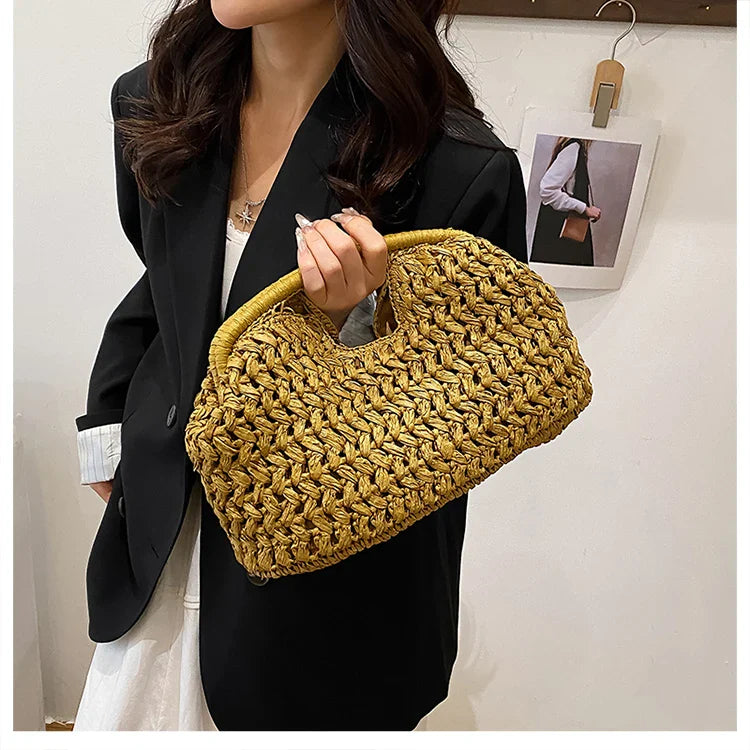 New Summer Beach Bag for Women Clutch Bag Luxury Designer Straw Bags Tote Handbag Fashion Woven Rattan Bags Female Travel Purse