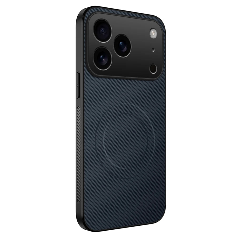 جراب جلد مغناطيسي رفيع للغاية من ألياف الكربون لهاتف iPhone 17 Air 16E 16 15 14 13 Pro Max مضاد للصدمات متوافق مع Magsafe غطاء حماية عسكري