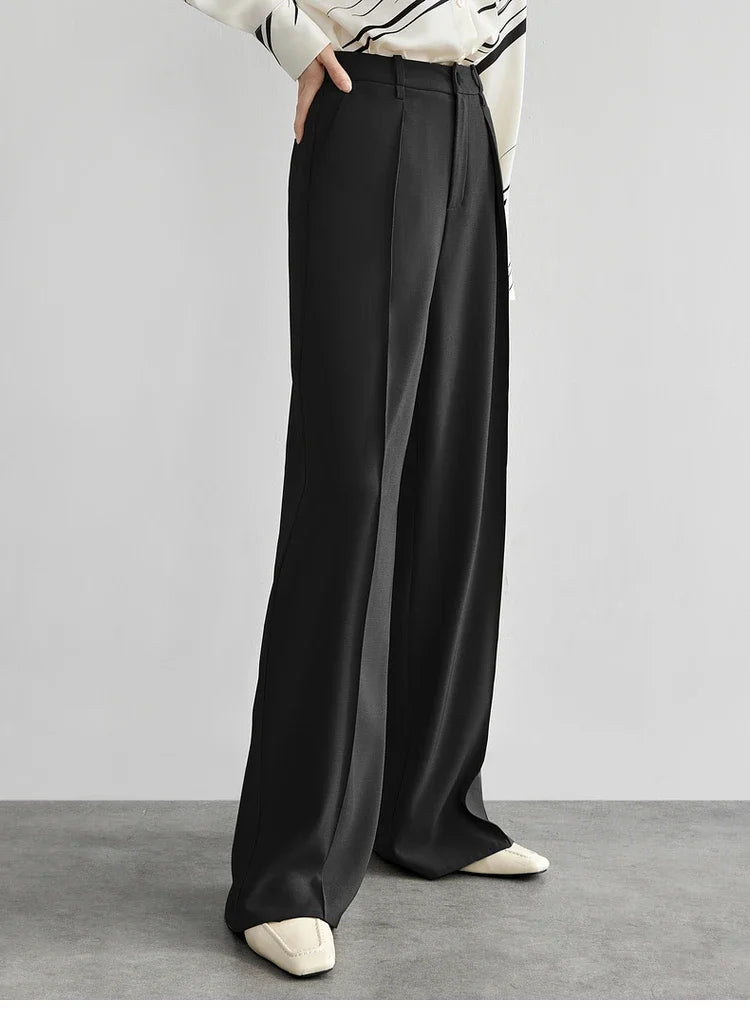 Women's Tailored Trousers Formal Solid High-waist Folds Twill Workwear Pockets Full-length Pants 2026 Spring 151K57704