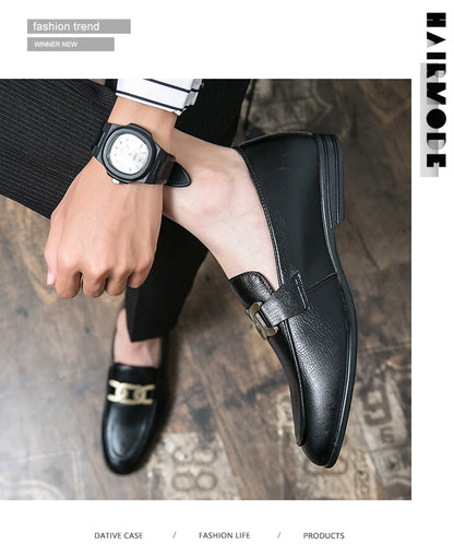Italian Fashion Leather Shoes Moccasins For Men Casual Man Shoe Business Male Formal Pointed Fashion Wedding Black Skin
