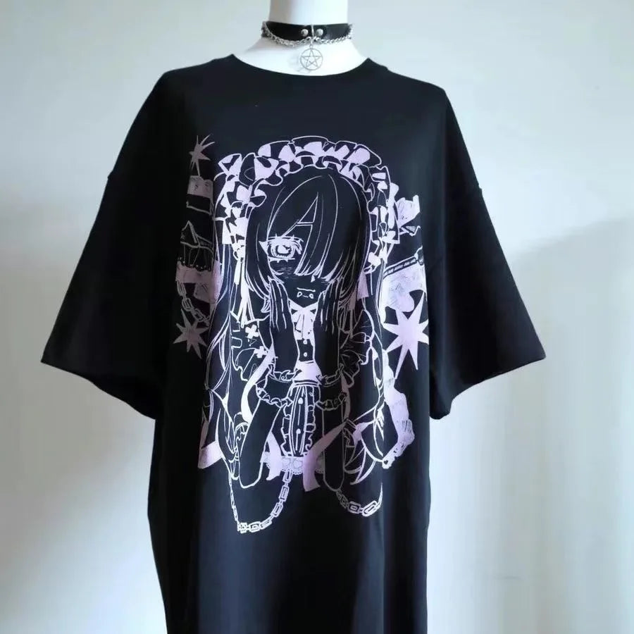 Harajuku Kawaii T-Shirt Women Sweet Japanese Gothic Subculture Loose Letter School Student Tees Long Sleeve Top Spring Outwear