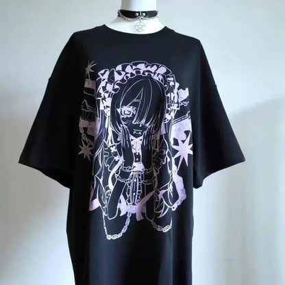 Harajuku Kawaii T-Shirt Women Sweet Japanese Gothic Subculture Loose Letter School Student Tees Long Sleeve Top Spring Outwear