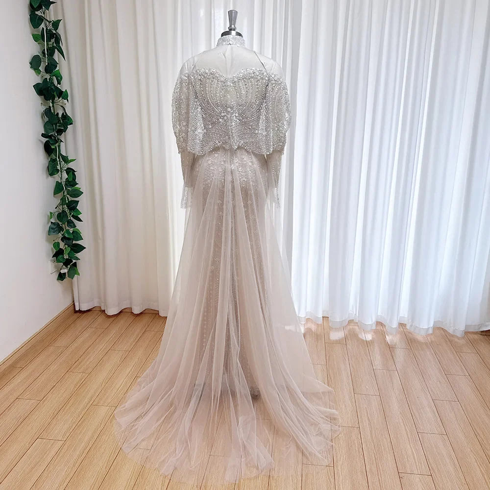 Beaded Mermaid Evening Dress for Women 2026 Elegant High Neck Long Sleeves for Women Wedding Party Gown Customized