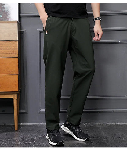 Men's Summer Cargo Pants Big Size Ice Silk Stretch Breathable Straight Leg Pants Quick Dry Elastic Lightweight Long Trousers