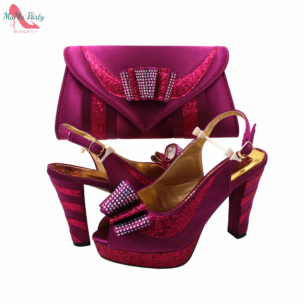 2025 Red Elegant Style Italian Women Shoes Matching Hand Bag Set  Slingbacks Sandals with Platform for Party