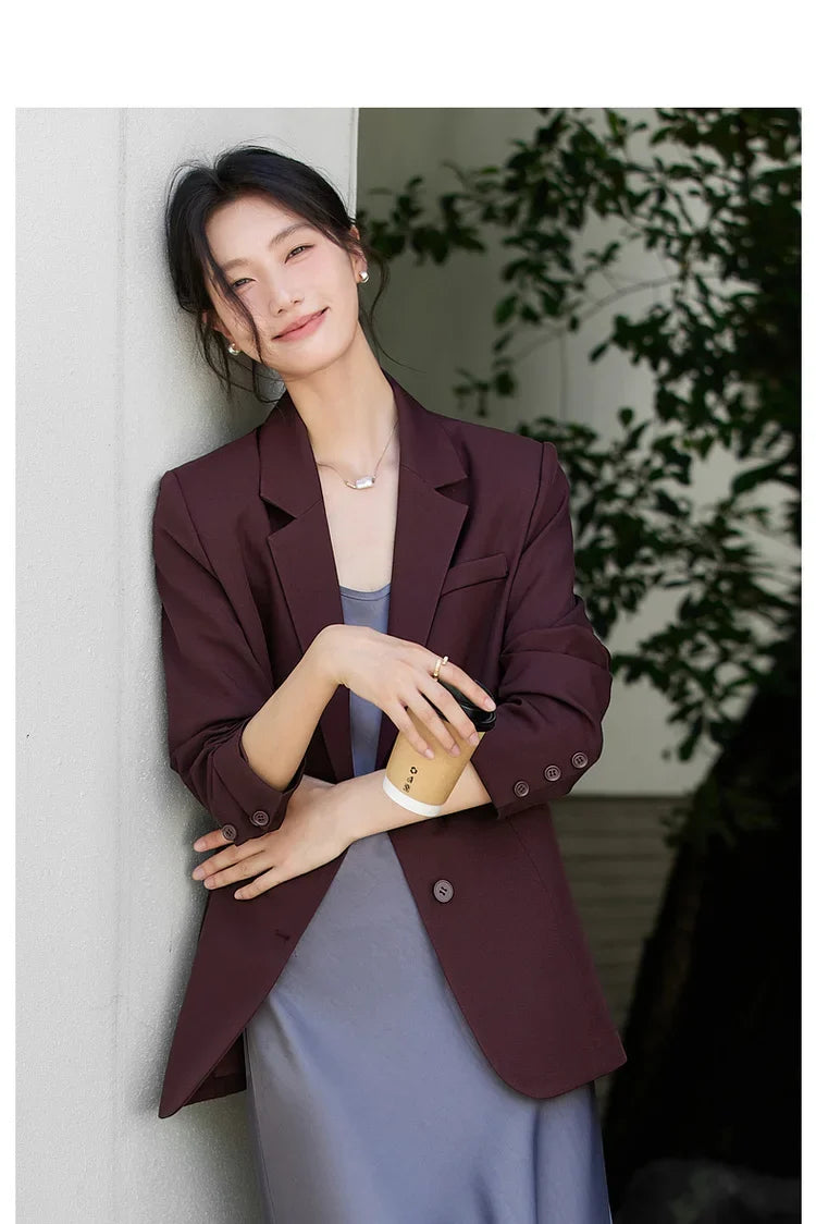 Women's Navy Blue Jackets Autumn 2026 Oversize Elegant Office Wear Blazer Notched Ladies New in Coats and Jackets A2360
