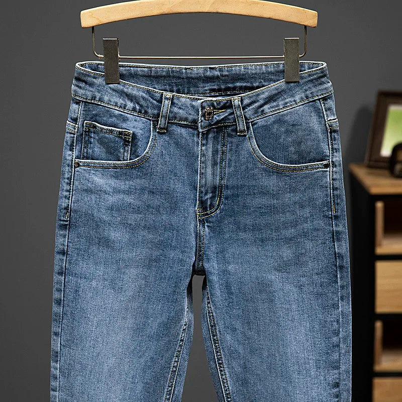 Nine-Point Pants Men's 2025 New Spring Autumn Fashion Casual Denim Trousers Cotton Slim Jeans  Blue Male Clothing Brand Clothing
