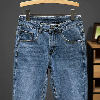 Nine-Point Pants Men's 2025 New Spring Autumn Fashion Casual Denim Trousers Cotton Slim Jeans  Blue Male Clothing Brand Clothing