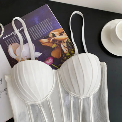 Fashion Solid Corset Lingerie Top Ladies Strap Sheer Mesh Slim Camisole American Retro Backless Beach Sexy Tank Top