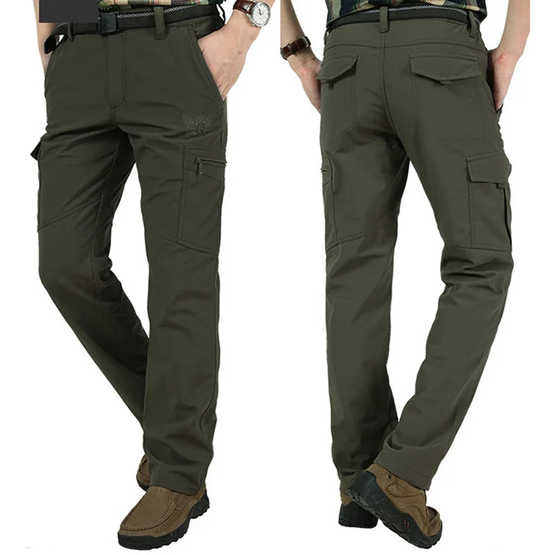 New Tactical Pants Men Winter Outdoor Work Casual Cargo Trousers Waterproof Fleece-lined Pants Elastic Hiking Traveling Workwear