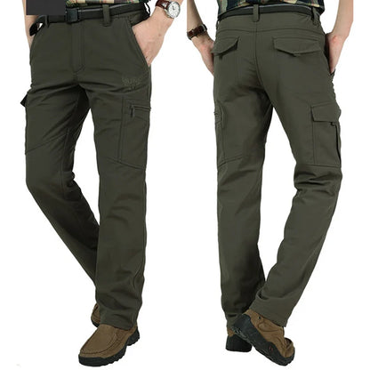 New Tactical Pants Men Winter Outdoor Work Casual Cargo Trousers Waterproof Fleece-lined Pants Elastic Hiking Traveling Workwear