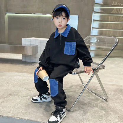 Colorblock Sweatshirt Set Children's Suit for Boy 2025 New Clothing Outdoor Clothes Winter Kids Men's Sets Boys Boy's Top Bottom
