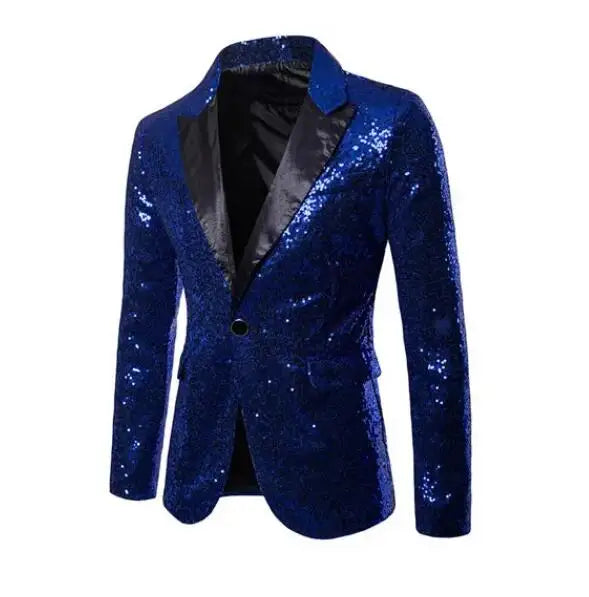 2026 Men's Suit Jacket, Shiny Sequin Stage Performance Coat, White Silver Blue Red Purple Blazers V-neck Single Button S-XXL