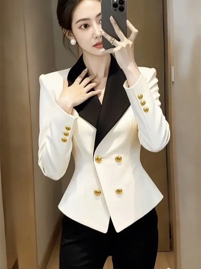 2026  celebrity new professional suit jacket women's high sense black and white contrasting color waist thin short suit