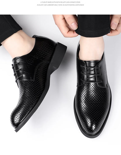 Men Spring Summer Hollow Out Breathable Elevator Shoes 6cm Hidden Height Increasing Business Formal Dress Office Wedding Shoes
