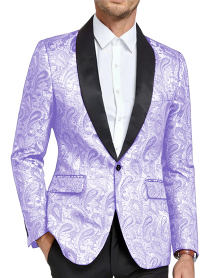 Men's Shiny Paisley Jacquard Tuxedo Blazer Slim Fit Shawl Lapel One Button Formal Prom Jacket for Wedding Groom Party