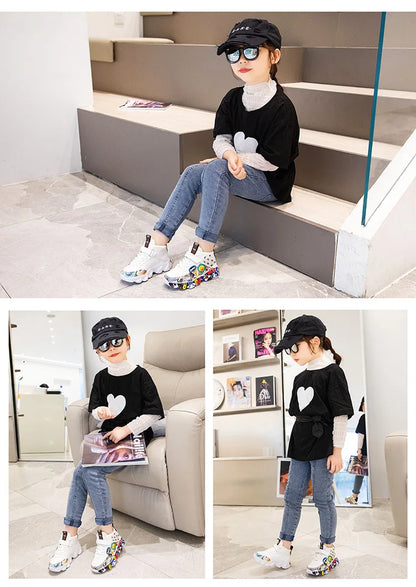 Size 26-36 Children Sports Sneakers for Girls Kid Cartoon Graffiti Pattern Casual Shoes Boys Basketball Shoe chaussures de sport