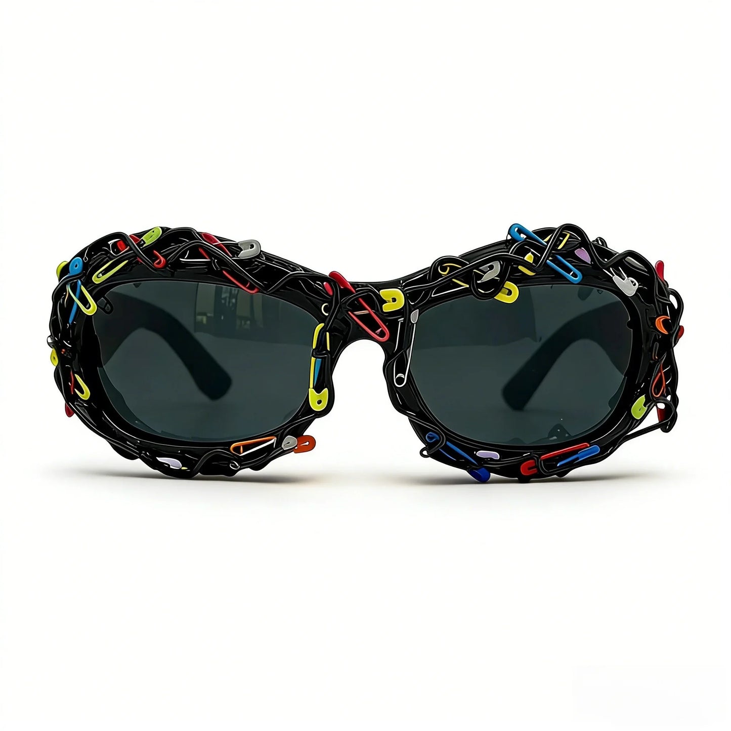 y2k Colorful Safety Pin Sunglasses for Women Punk Cyber Streetwear Party Avant-garde Funny Shades UV400 lunette soleil femme