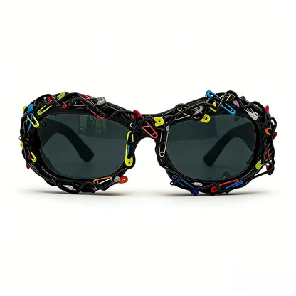 y2k Colorful Safety Pin Sunglasses for Women Punk Cyber Streetwear Party Avant-garde Funny Shades UV400 lunette soleil femme