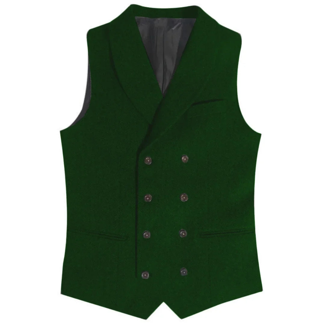 Men Vest Gray Herringbone Double Button With Lapel Waistcoat For Wedding Banquet Business Office Work Daily Casual Men Suit Vest