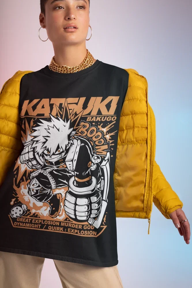 Unisex Bakugo Katsuki T-Shirt My Hero Academia (MHA) Hero Graphic Anime Gift for Girls All Sizes Y2K Top Loose Fit Crewneck
