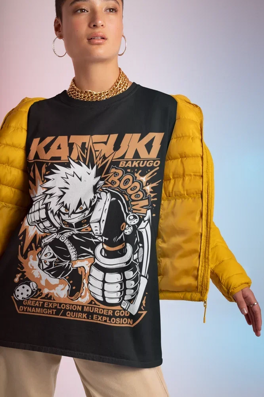 Unisex Bakugo Katsuki T-Shirt My Hero Academia (MHA) Hero Graphic Anime Gift for Girls All Sizes Y2K Top Loose Fit Crewneck