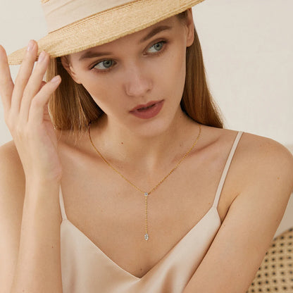 Marquise Cut Moissanite Necklaces Long Tassel Clavicle Chains Necklace for Women 925 Sterling Silver Jewelry Collares