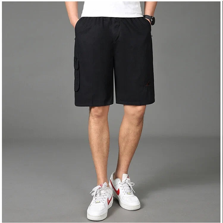 2024 Shorts Men Bermuda Cotton Pocket Zip Cargo Shorts Fashion Style Elastic Army Male Summer Casual Knee Length Vintage Yellow