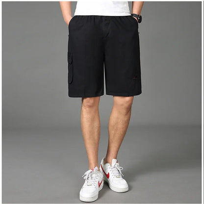 2024 Shorts Men Bermuda Cotton Pocket Zip Cargo Shorts Fashion Style Elastic Army Male Summer Casual Knee Length Vintage Yellow