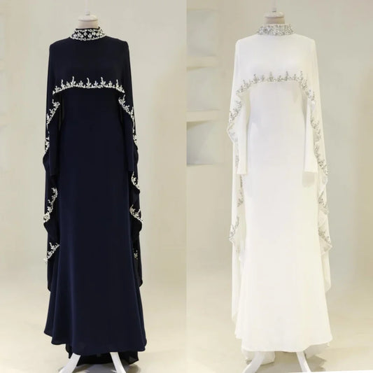 Customized Modern Style Intricate Jersey Ruched Rhinestone Straight High Collar Long Dresses Bespoke Occasion Dresses Classic