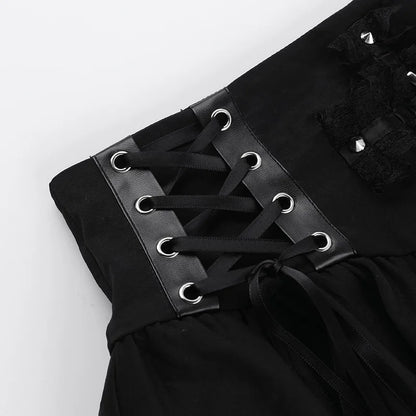 Punk Cross Patchwork Pleated Skirts Mall Gothic Techwear Bottoms Grunge Aesthetic Women Bandage Mini Skirt Alt Clothes
