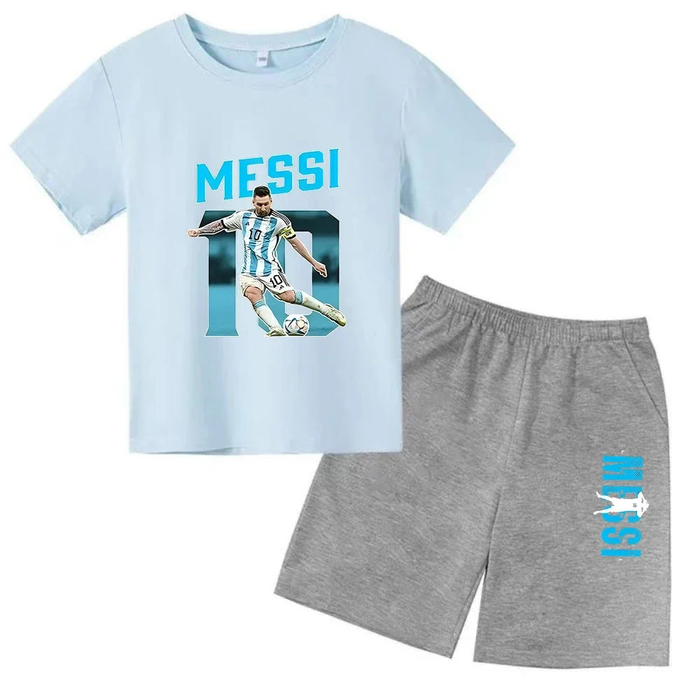 Summer Children‘s Set Brand Messi Print Short Sleeve T-shirt + Shorts 2pcs Set Sportsuit Casual Fashion Kid Boy Girl Fan Clothes