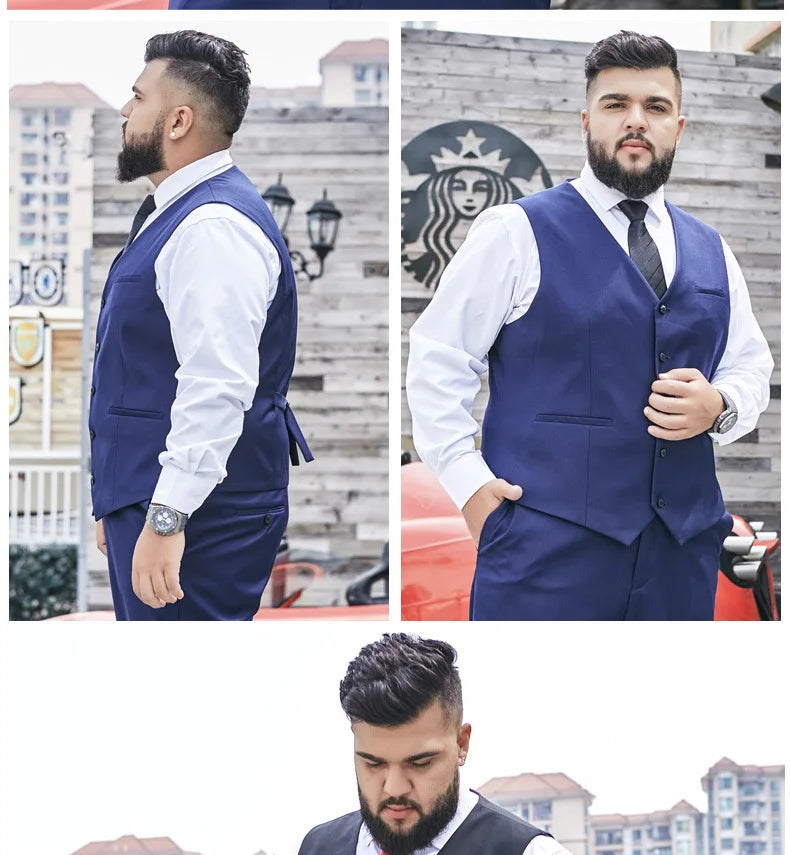2025 Plus Size Suit Vest Men Solid Color Single Breasted Waistcoat For Host Groom Groomsmen Grey Black Navy Waist Coat 9XL