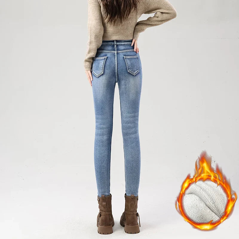 Women's Fleece Warm Winter Jeans Thicken Elastic Skinny Pencil Pants Fashion Korean Slim Plush Thermal Leggings Trousers