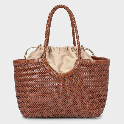 Genuine Leather Cowhide Tote Bags For Women Luxury Designer Handbag Purses 2025 New In Vintage Handmade Weave Underarm Shoulder
