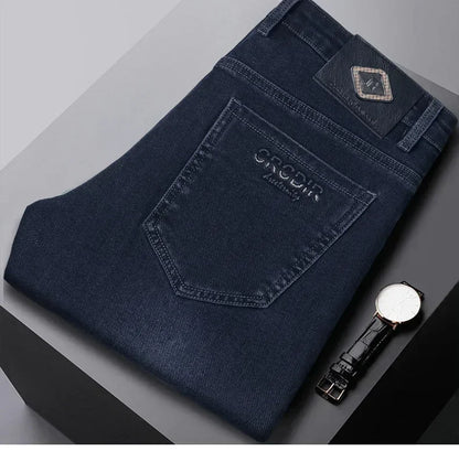Men's Thicken Fleece Straight Jeans Winter Business Casual Stretch Denim Pants Warm Plush Brand Trousers Pans Male Classic