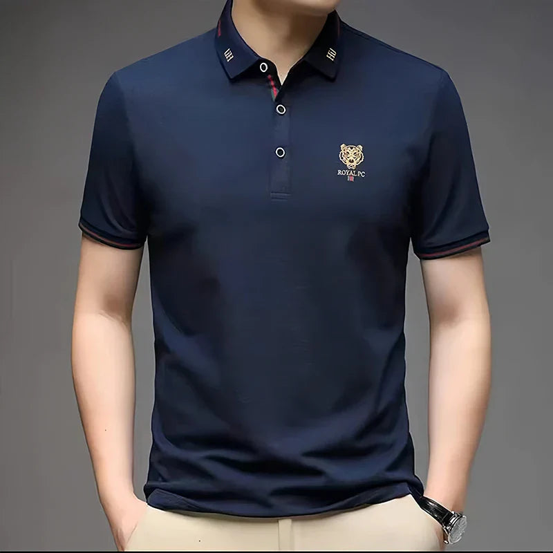 100% Cotton high-End Brand Men's Summer Exquisite Embroidery Short Sleeved Polo Shirt Trend Casual Lapel T-Shirt Men's Clothing