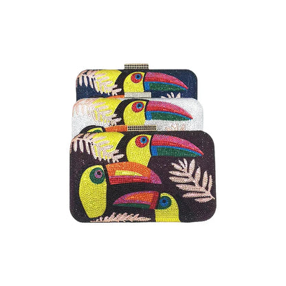 Novelty Toucan Bird Women Crystal Evening Bags Rhinestones Box Minaudiere Clutch Party Cocktail Handbag Diamond Chain Purse