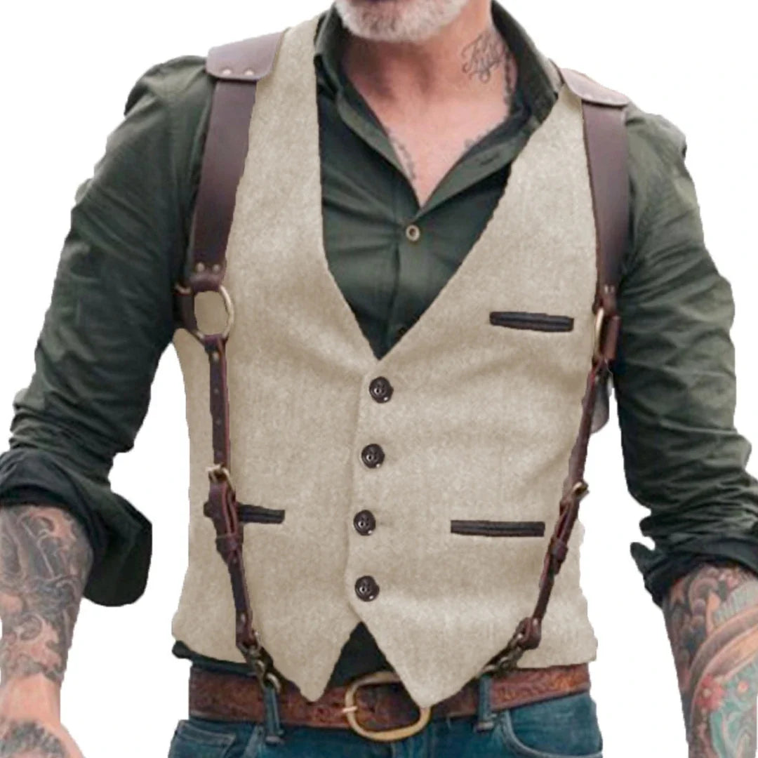 Men Vest Brown V-neck Single Button Solid Waistcoat For Wedding Birthday Banquet Business Casual Daily Men Suit Vest