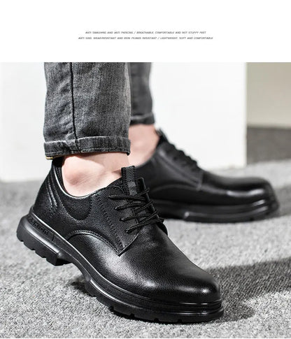 Fashion 2026 Genuine Leather Waterproof Men Safety Shoes Boots Work Sneakers Indestructible Steel Toe Nail Proof Male Footwear