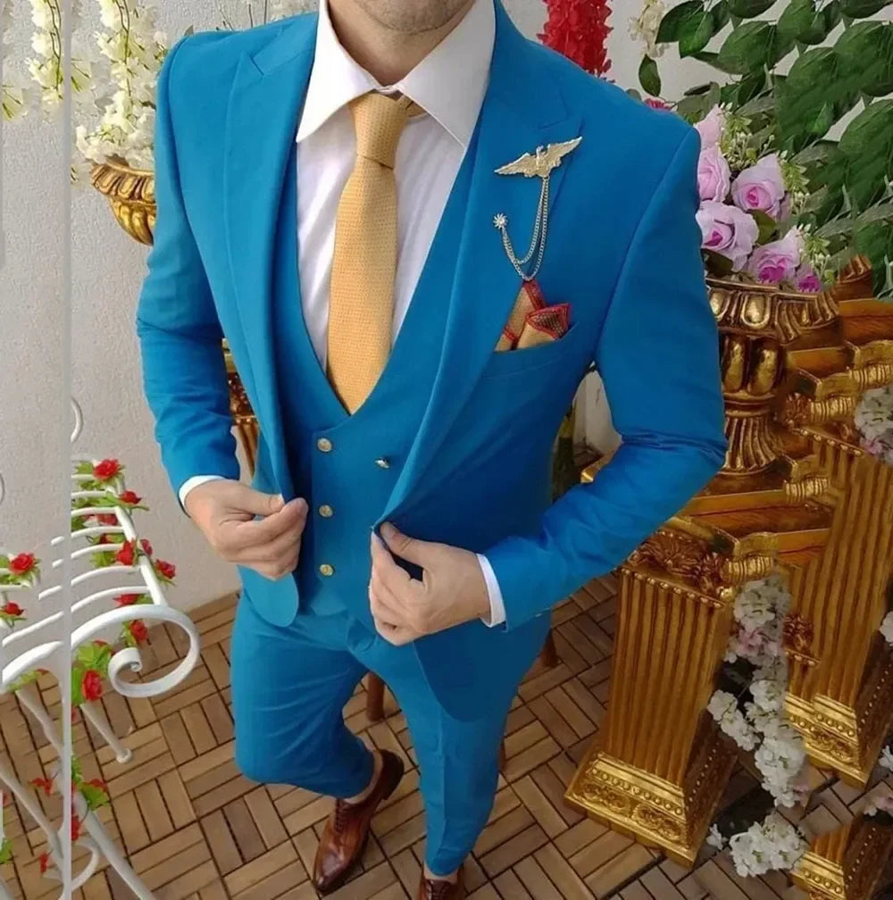 12 Colors Formal Business Men Suit Costume Homme Tuxedos For Wedding Bridegroom 3 Pcs Prom Slim Fit Blazers Jacket Pant Vest