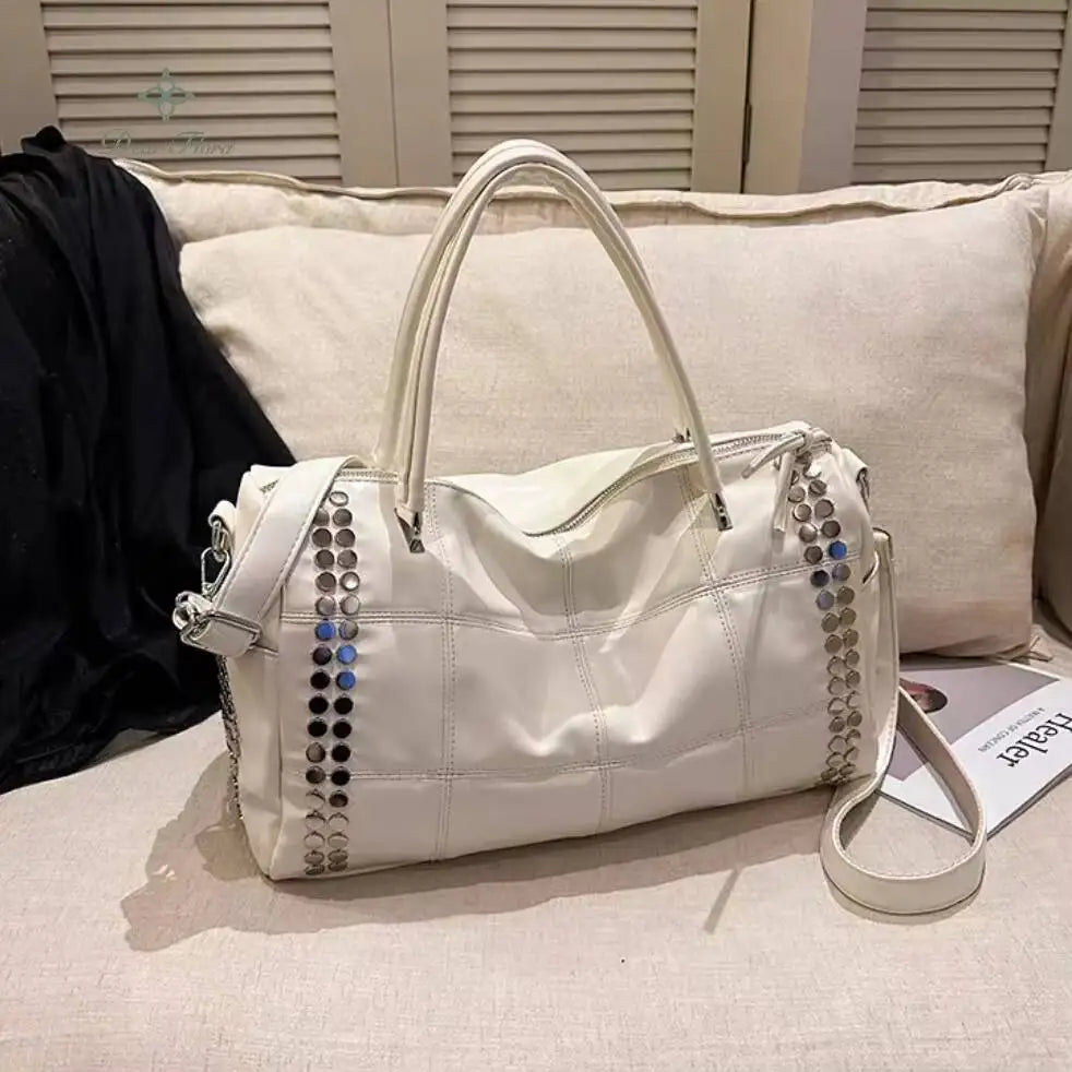 New Y2K Fashion Retro Rivet Tote Bag Women's High-end Handbag Large Capacity Motorcycle Shoulder Bag Daily Commute Crossbody Bag