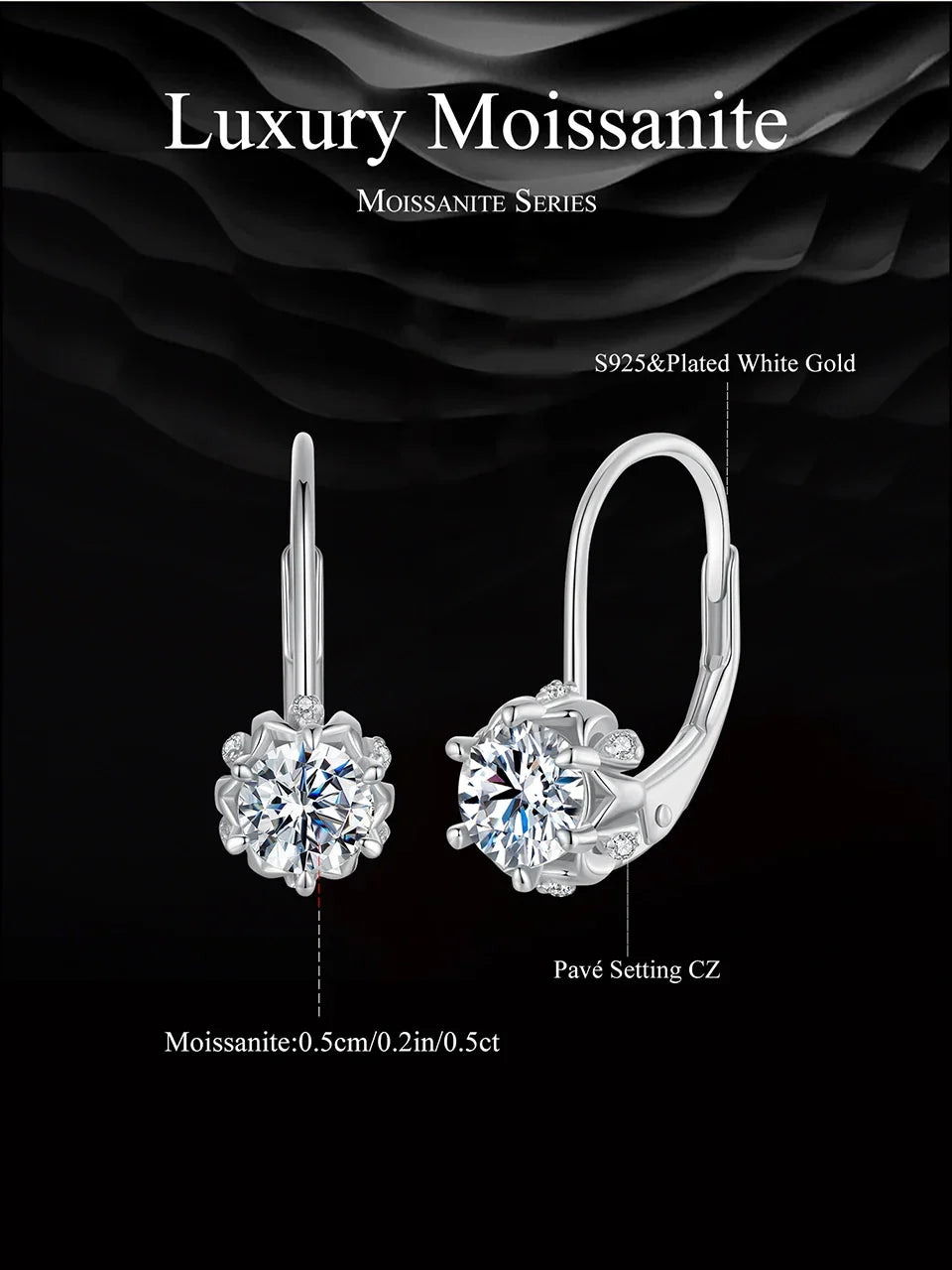 Platinum Plated Moissanite Flower Earrings for Women, Round Cut Lab Diamond 925 Sterling Silver Hypoallergenic Earrings